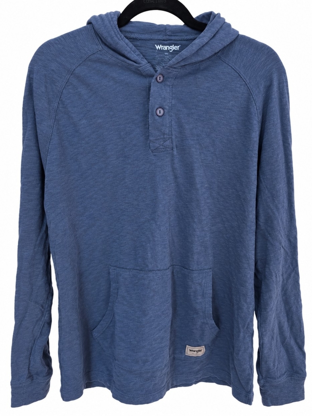Wrangler Mens M Blue Henley Hoodie Lightweight Western Workwear